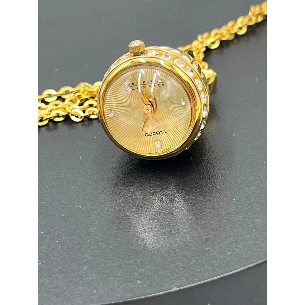 Joan Rivers Vintage Gold Tone Watch Pendant Crystal Egg Shape Necklace Works‎